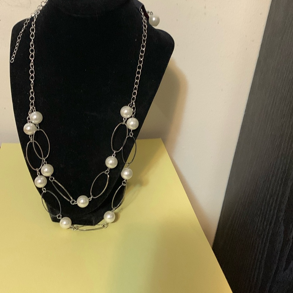 Faux Pearls necklace with pierced earrings set,